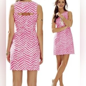 Lilly Pulitzer Penelope Tropical Pink Zebron Zip Cutout Back Shift Dress/size 0